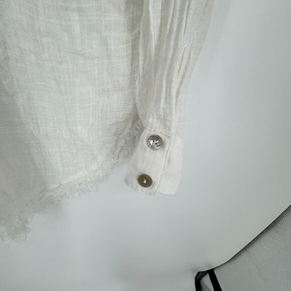 Free‎ People Womens Talk to Me White Shirt Gauze Cotton Frayed Hem Button Size M - Picture 5 of 8